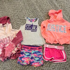 Justice Girls Coral Pink Hoodie & Dance Outfit Set - Multi Color